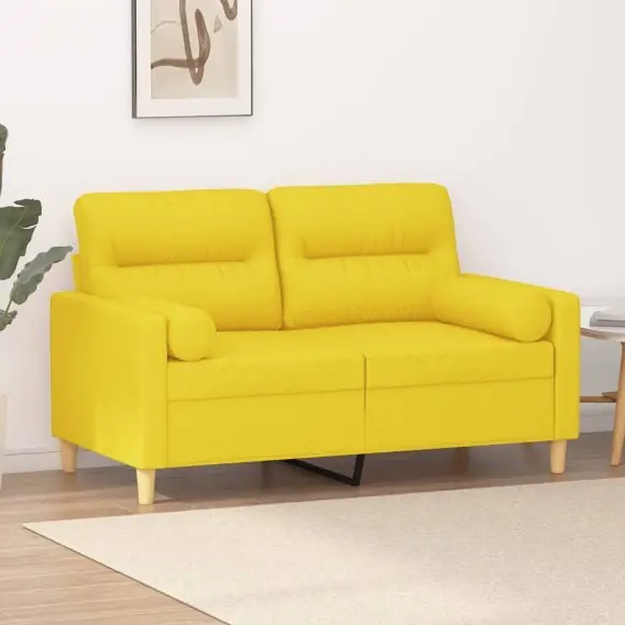 Kup teraz 2-osobowa sofa z poduszkami, jasnożółta, 120 cm, tkanina Lumarko! - Hurtownia wielobranżowa Lumarko
